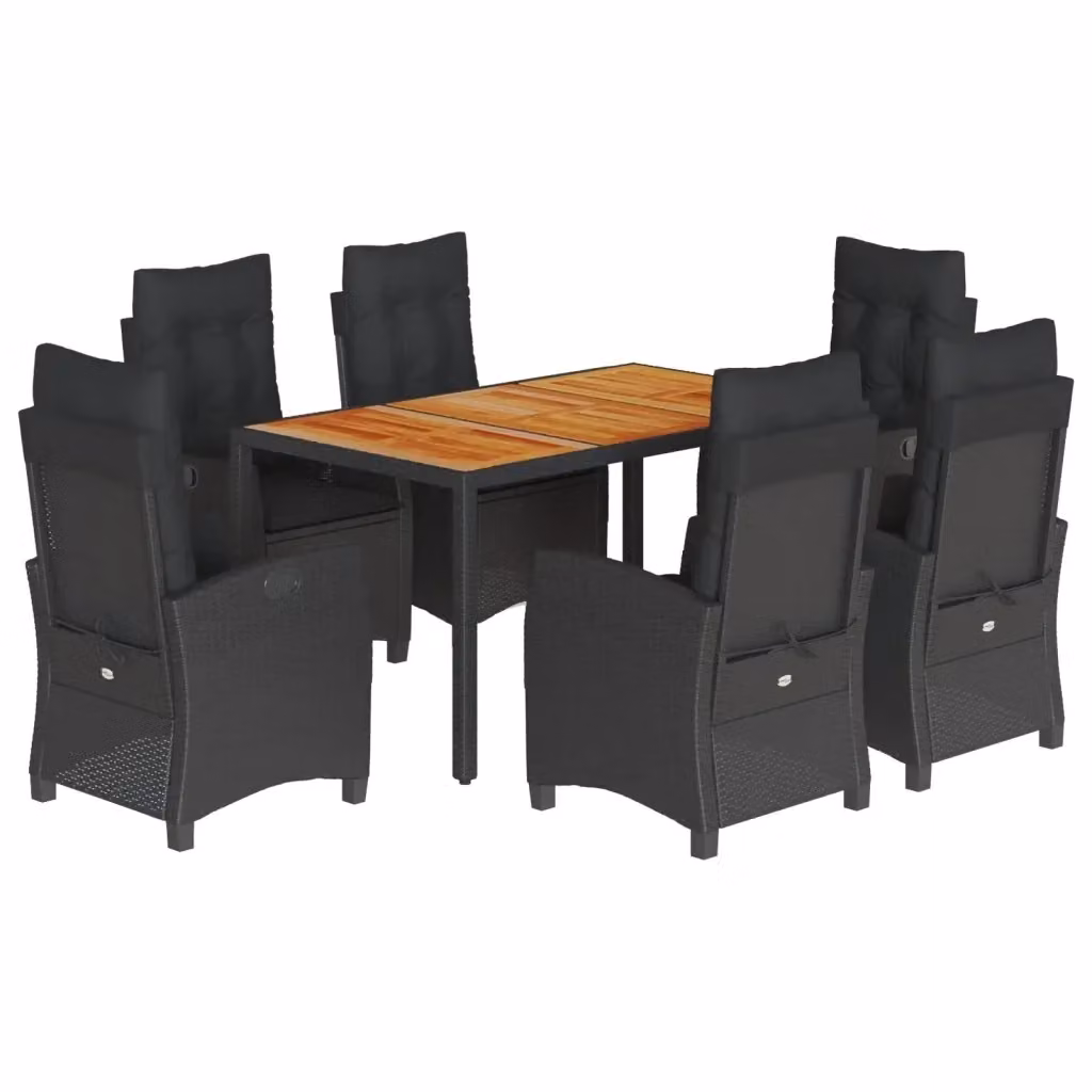 Set da pranzo da giardino vidaXL in legno di acacia e polyrattan nero con 7 pezzi – 2