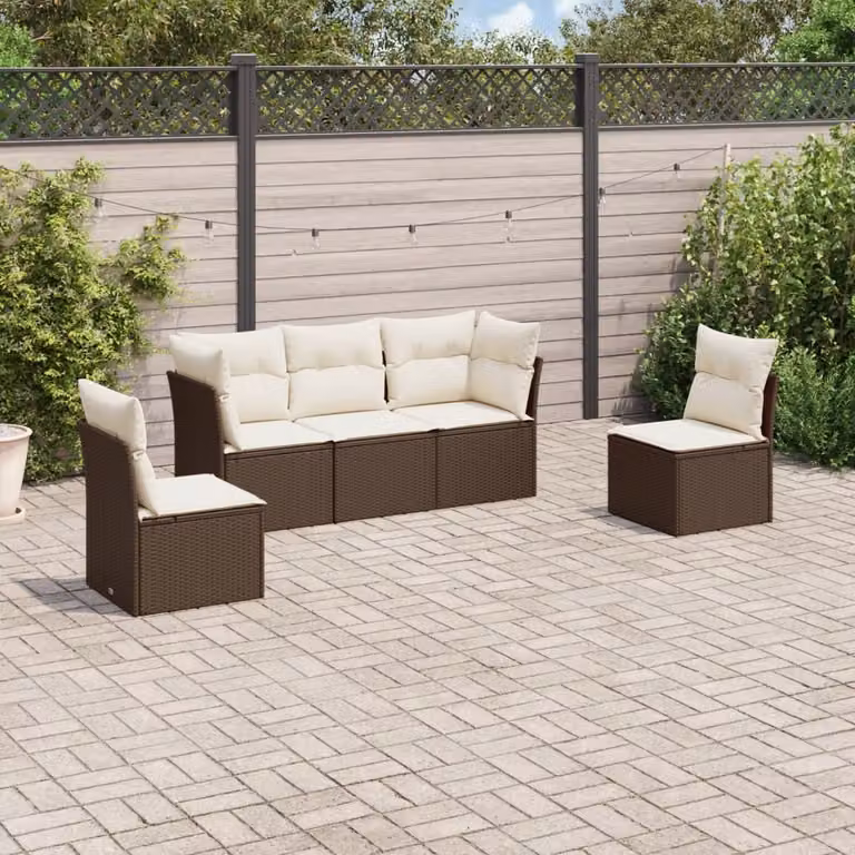 Maison Exclusive - Set Divano da Giardino 5 pz con Cuscini Marrone in Polyrattan