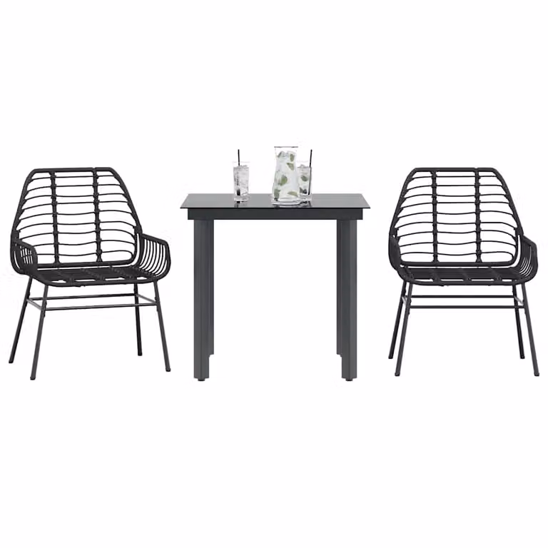 Set da giardino vidaXL composto da 3 pezzi in polyrattan e vetro nero con design moderno