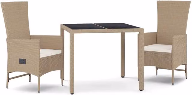 Set da Pranzo da Giardino 3 pz | Set Salotto da Giardino con Cuscini Beige in Polyrattan