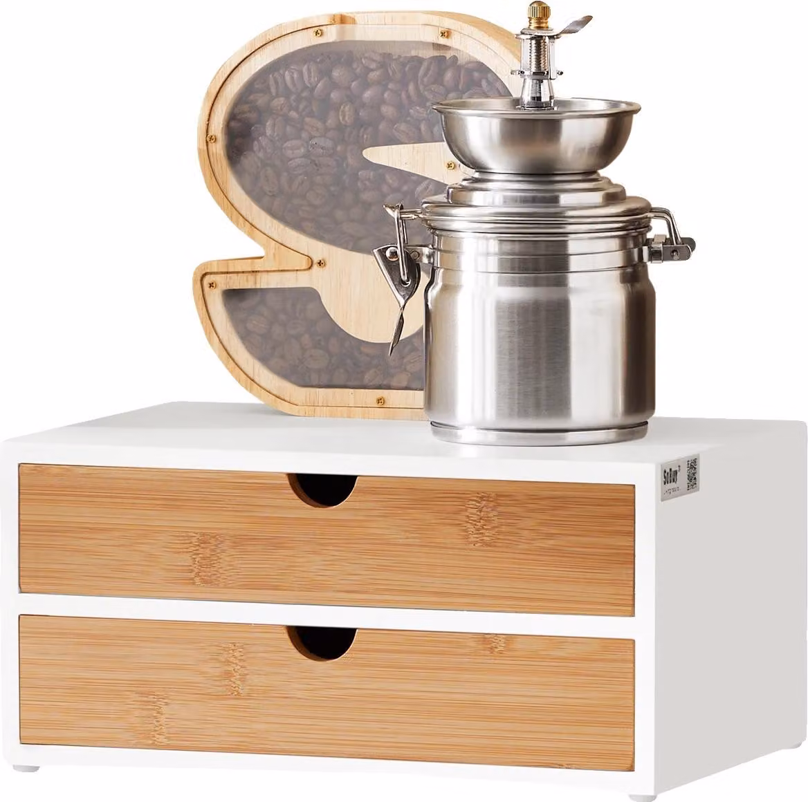 Organizzatore per capsule di caffè, in MDF e bambù resistente, design salvaspazio, BIANCO