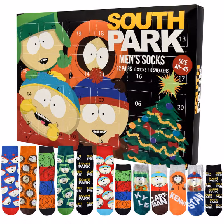 Calendario dell'Avvento con 12 paia di calzini di South Park, taglia 40-45