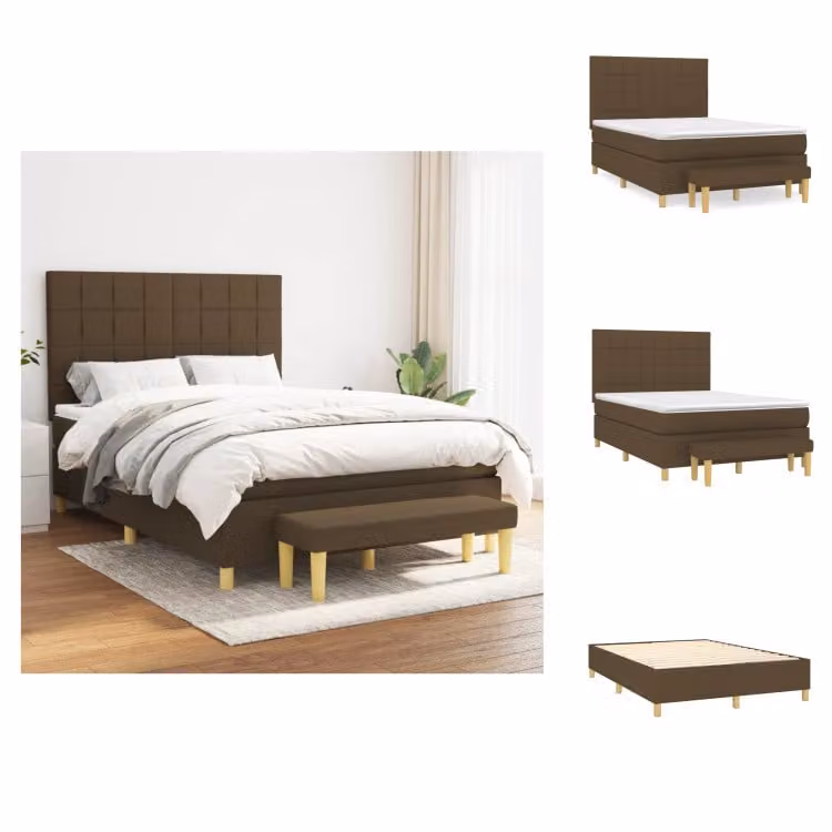 vidaXL Letto a molle con materasso in tessuto marrone scuro 140x200 cm - Letti e strutture letto