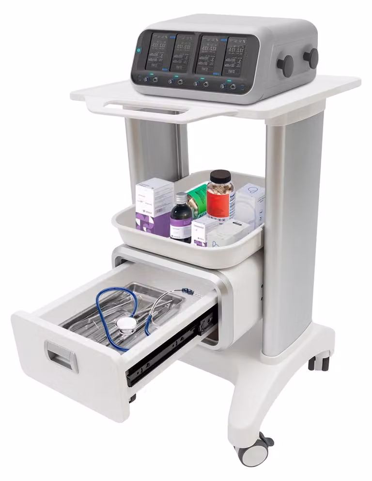 Carrello medico, realizzato in materiale ABS, altezza 76 cm, capacità di carico 100 kg, 1 cassetto, 2 ripiani