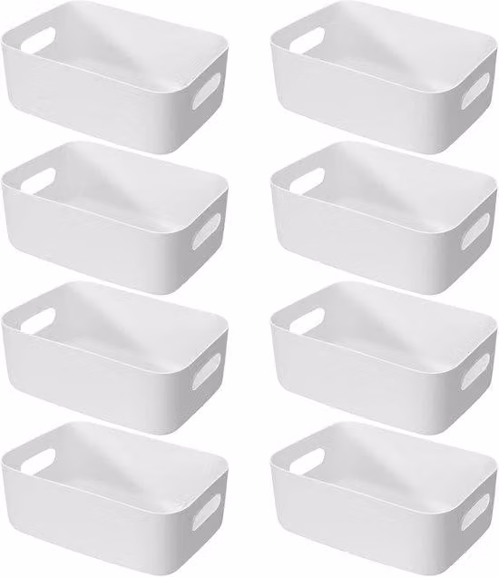Set di 8 cestini in plastica bianchi - 30 x 20 x 12 cm