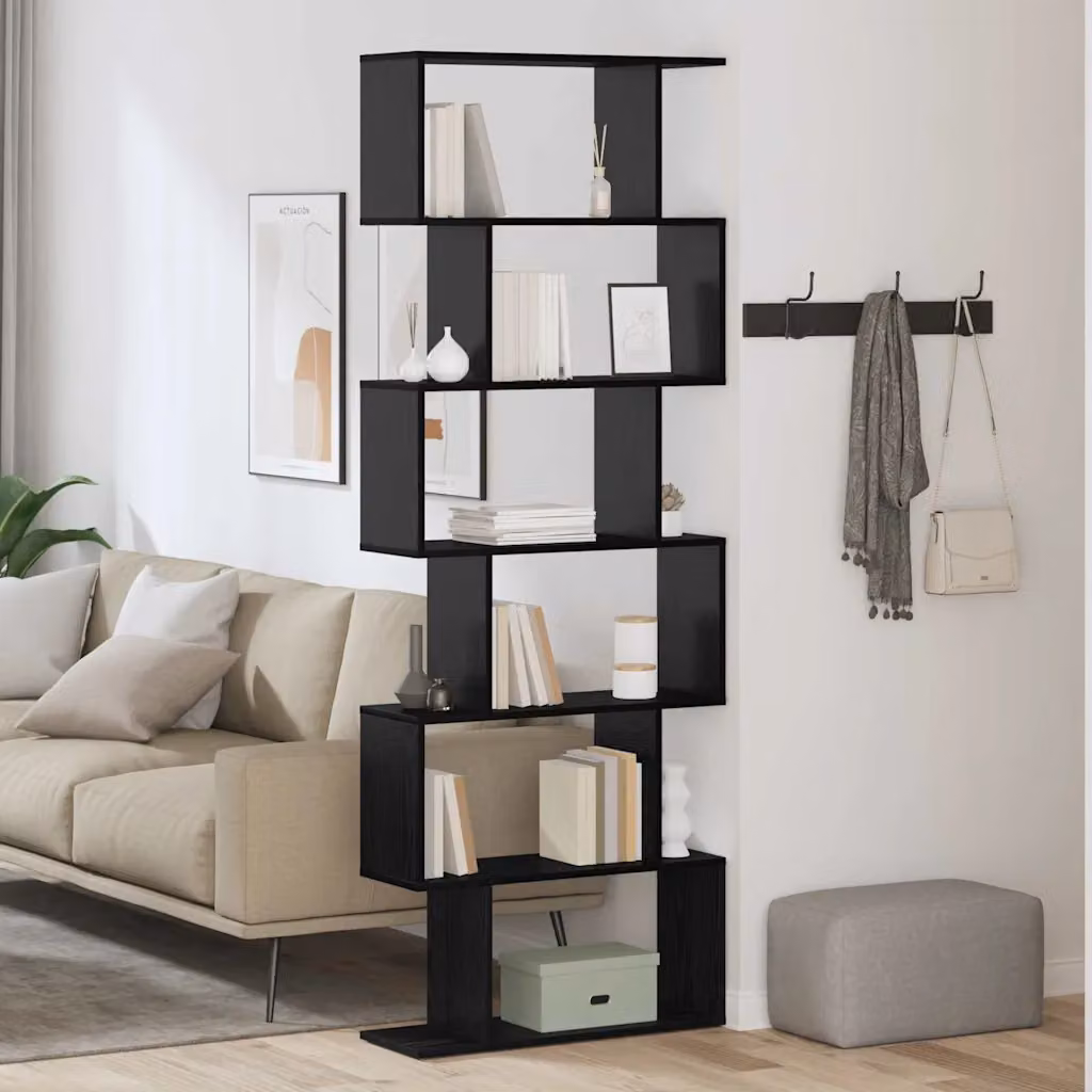 vidaXL Armadio per Libri Moderno a 6 Livelli in MDF, Colore Rovere e Nero, L: 70 cm, P: 24 cm, H: 193,5 cm