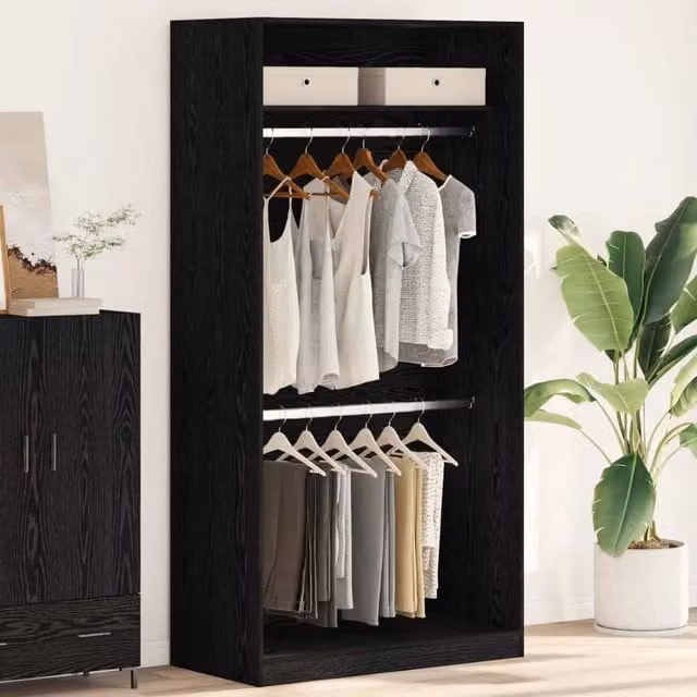 Guardaroba vidaXL in Rovere Nero con ripiani e appendiabiti L/P/H: 100 x 50 x 200 cm