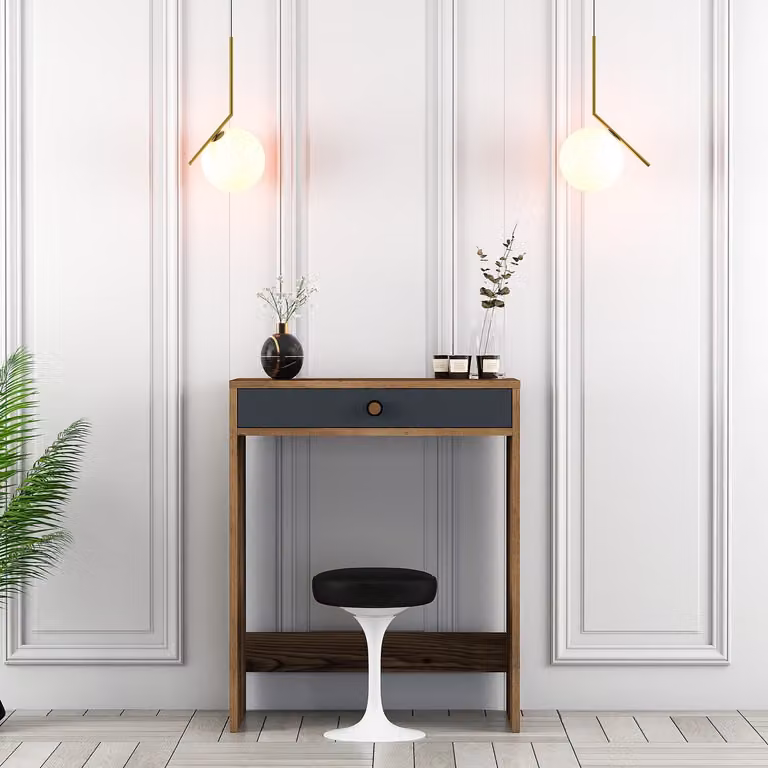 Skye Decor, Lizbon - Noce, Antracite, tavolino da toilette, noce, pannello di legno rivestito in melaminico al 100 %, 70 x 84,7 x 40 cm