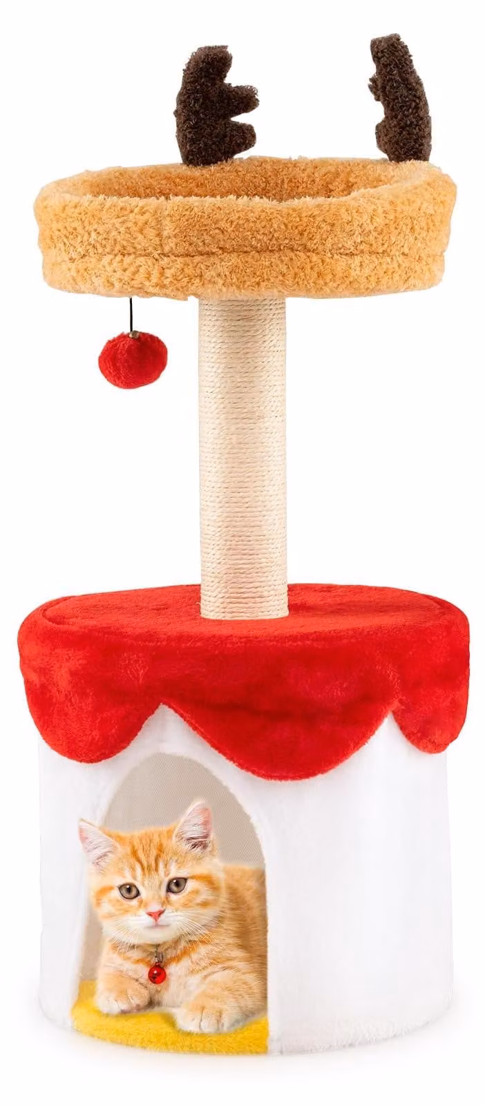 Albero per gatti FANTASK, alto 80 cm, con elementi decorativi natalizi, pali in sisal e