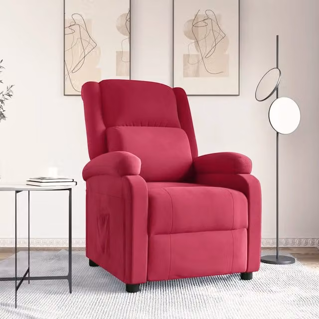 Poltrona Reclinabile Relax vidaXL in Velluto Rosso con Braccioli e Regolazione Manuale