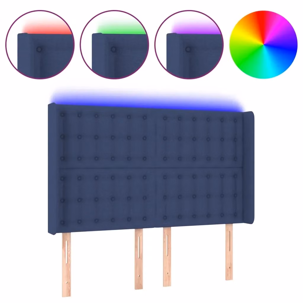 Testiera con LED e porta USB vidaXL in tessuto blu, L: 147 cm, P: 16 cm, H: 118-128 cm – 2