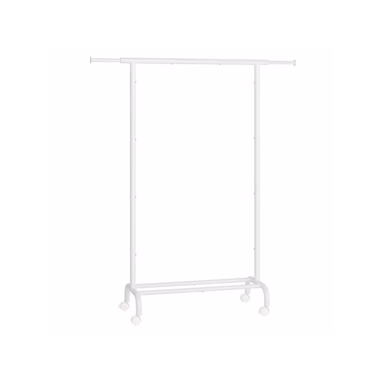 Stand Appendiabiti con Ruote Estensibile con Ripiano Portaoggetti Nero, Bianco Nuvola