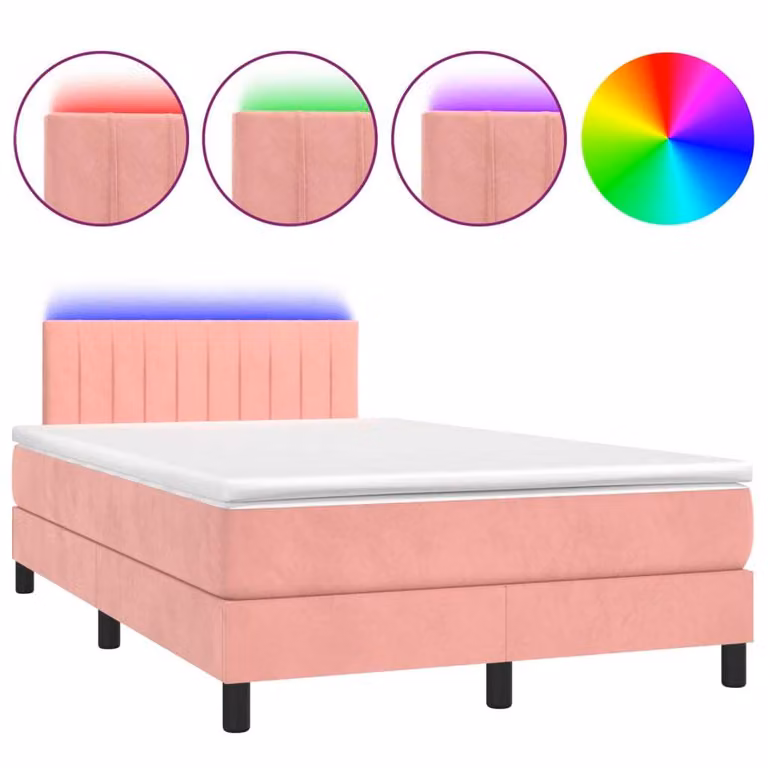 Letto a Molle con Materasso e LED Rosa 120x190 cm in Velluto