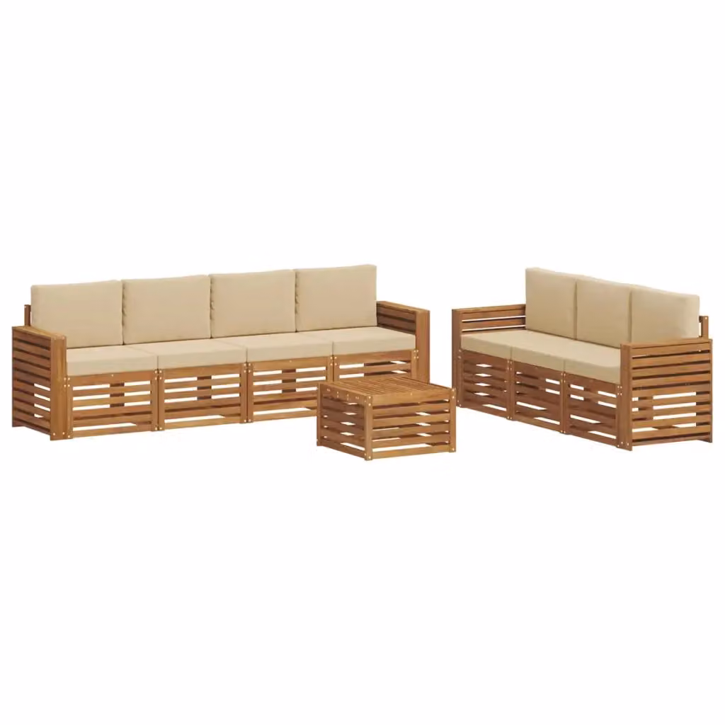 Set di mobili da giardino vidaXL in legno di acacia massello con 8 pezzi, colore beige e marrone, comprensivo di divani e tavolino da caffè – 2