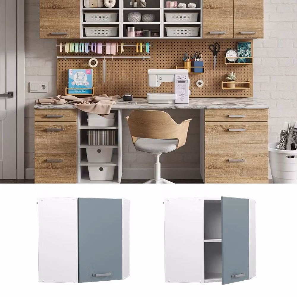 Pensile ad angolo Vicco R-Line moderno con ante a battente, Grigio-blu, L: 57 cm, P: 34,1 cm, H: 60 cm – 2