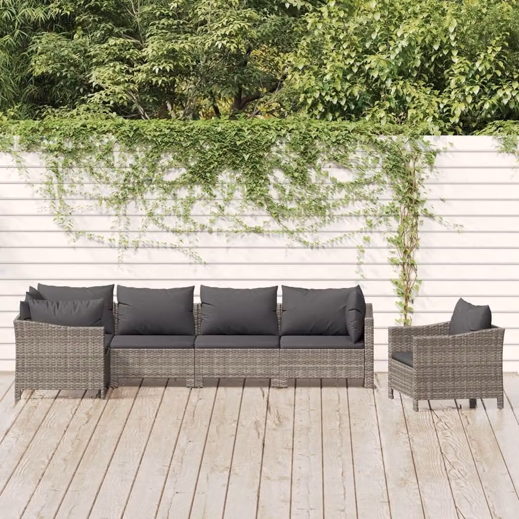 The Living Store Set da giardino da 6 pezzi con cuscini in poly rattan grigio