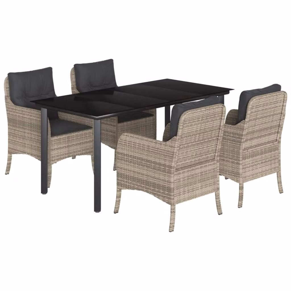 Set Pranzo da Giardino 5pz con Cuscini Grigio Chiaro Polyrattan