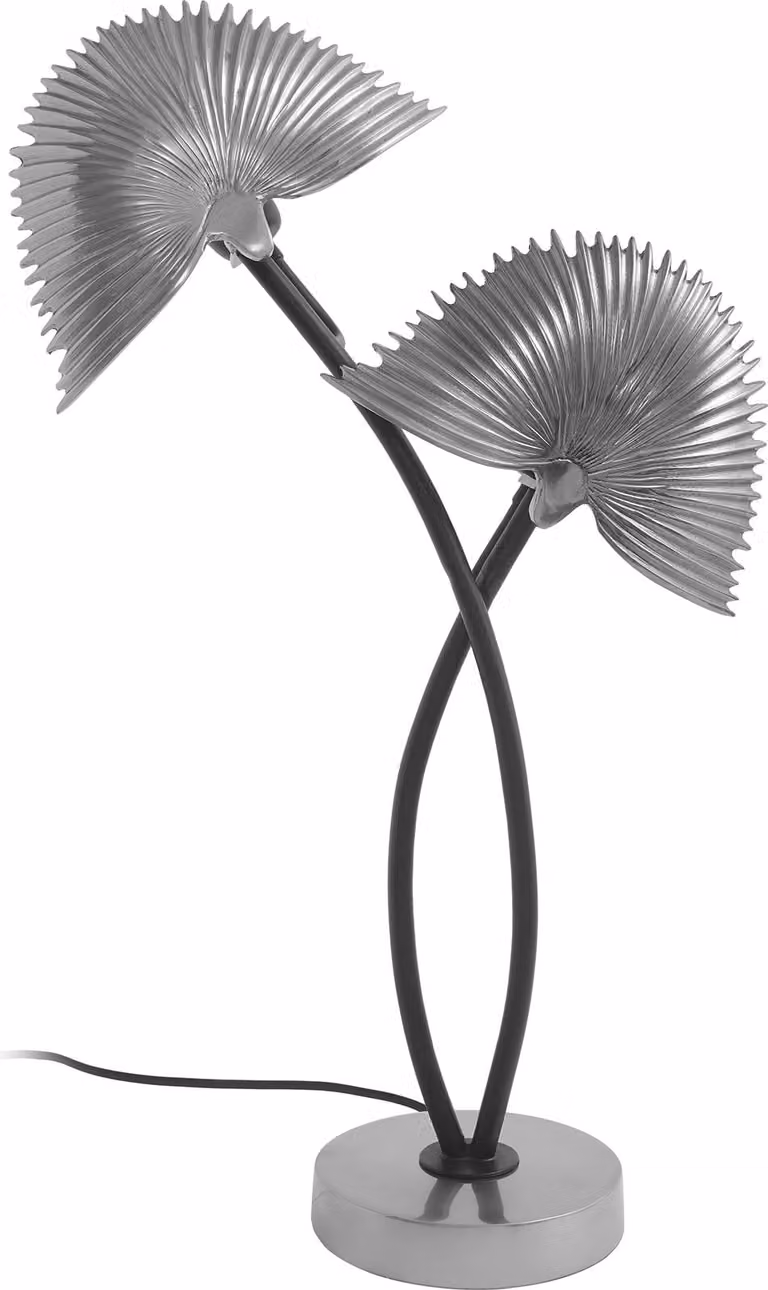 Lampada da tavolo Padiro, 38 x 16 x 60 cm, color argento, realizzata in alluminio, con design a forma di foglie