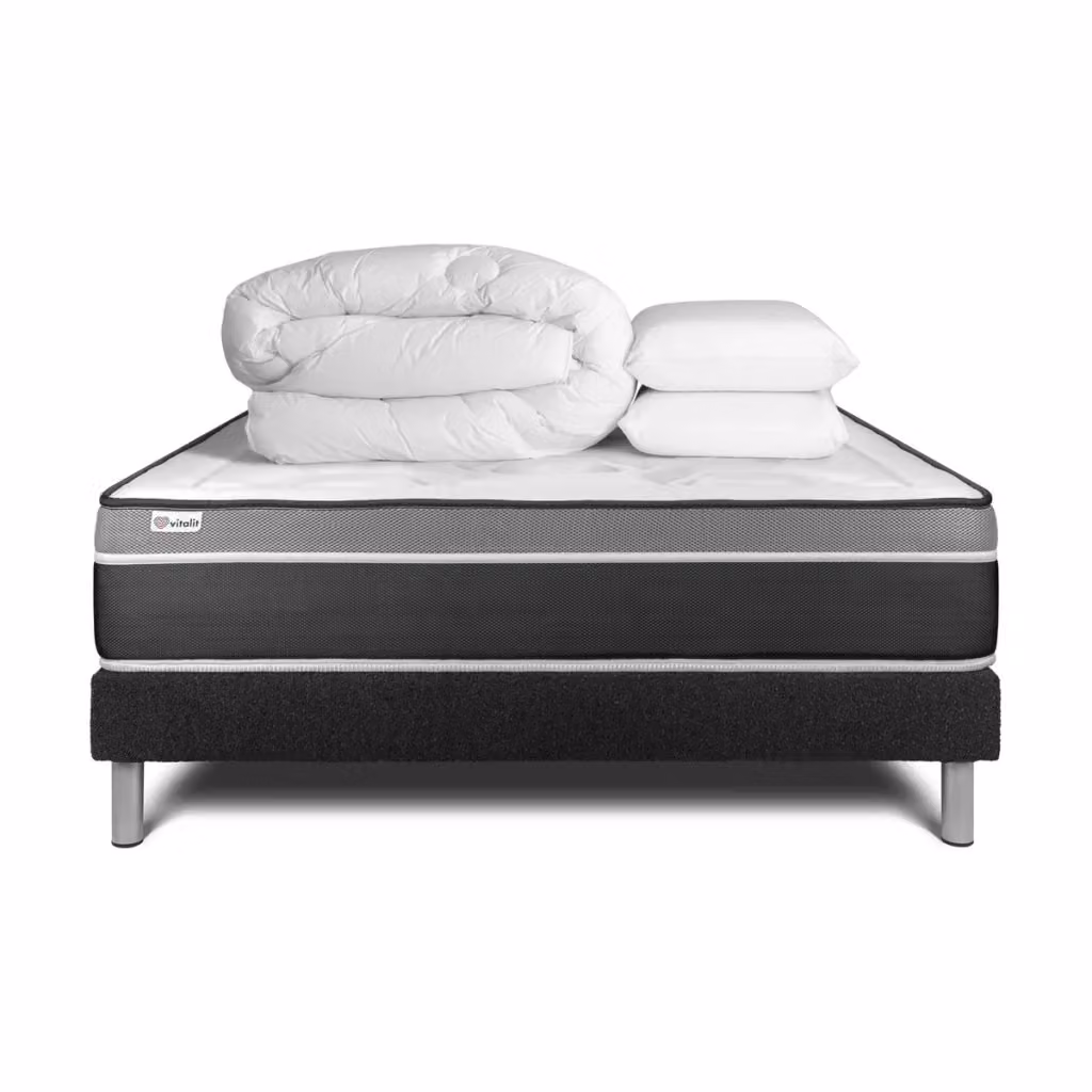 Pacchetto letto completo Vital Care Hybrid grigio con materasso, box spring con doghe, 2 cuscini e piumino L/P: 180 x 200 cm – 2
