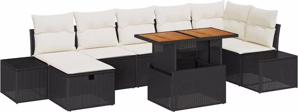 Set Divano da Giardino con cuscino 8 pcs Nero polyrattan