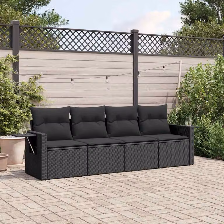 Set da giardino vidaXL in polyrattan nero composto da 4 pezzi con cuscini e tavolino da esterno