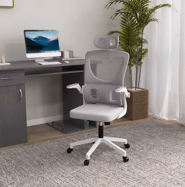Sedia da ufficio ergonomica 60 x 59 x 114-122 cm grigia con braccioli