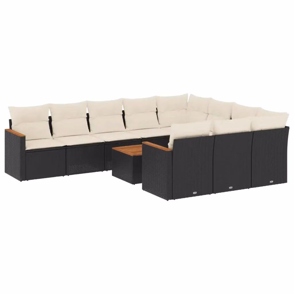 vidaXL Set Divani da Giardino 11 pz in Polyrattan e Acciaio con Cuscini Neri e Bianchi – 2