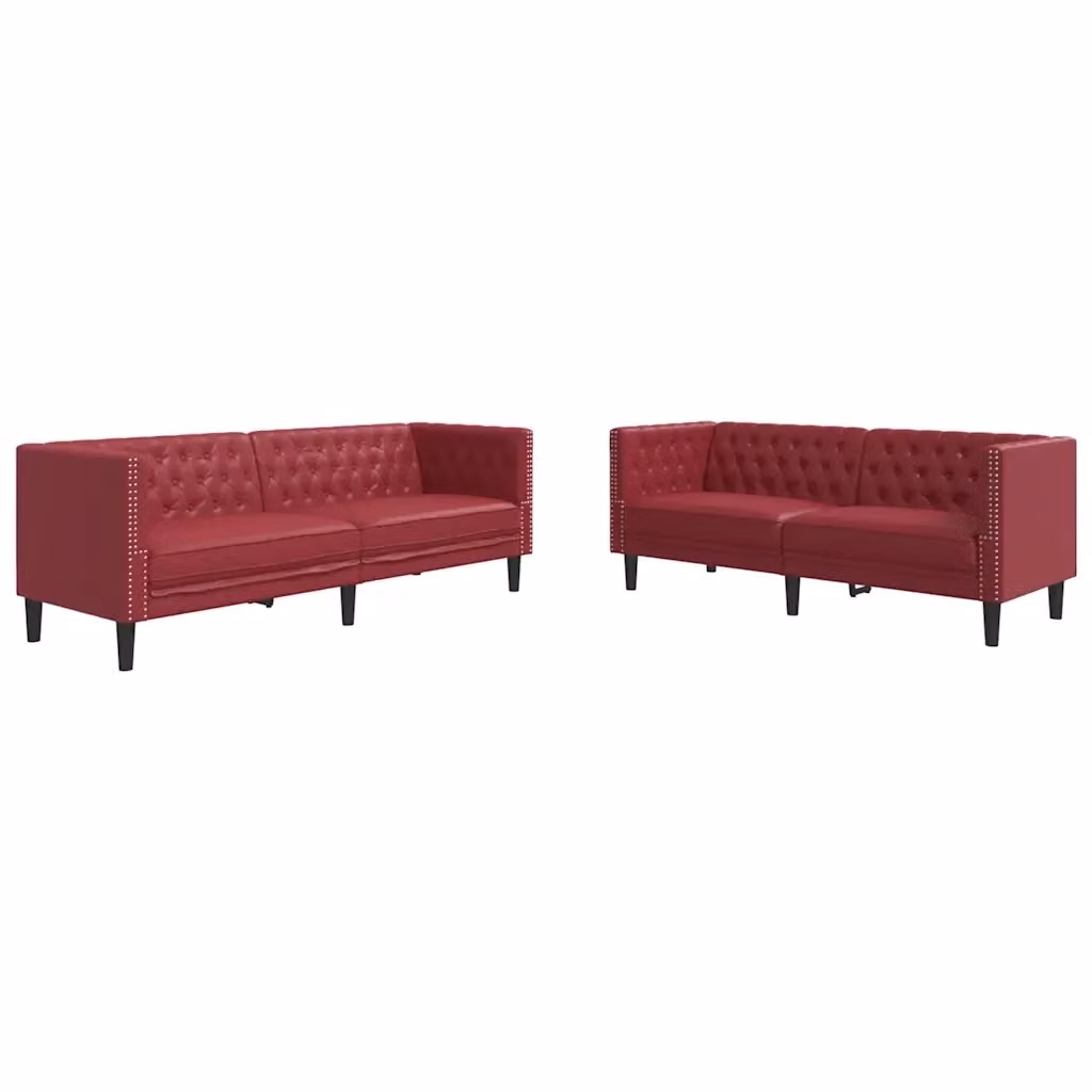 Set di 2 Divani Chesterfield vidaXL in Similpelle Rosso per Soggiorno – 2