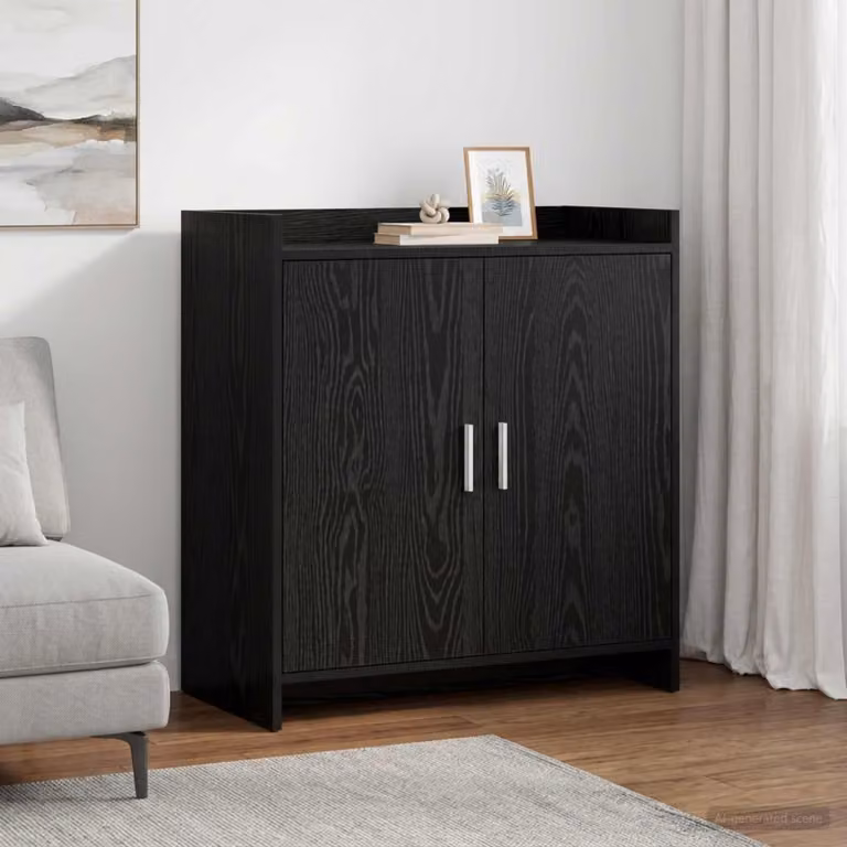 Credenza moderna vidaXL in legno ingegnerizzato e metallo, colore nero opaco, L: 72 cm, P: 36 cm, H: 80 cm