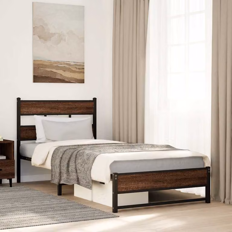 vidaXL Giroletto in Metallo Marrone Rovere senza Materasso L/P: 100 x 200 cm