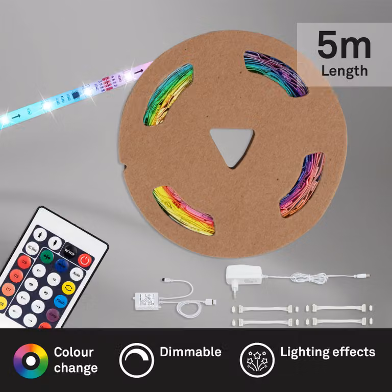 Striscia LED RGB telecomando accorciabile dimmerabile 24W bianco plastica Briloner