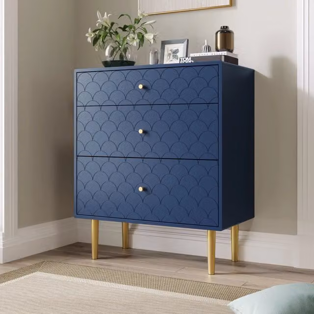 Cassettiera Zephmum con 3 cassetti in blu matt L: 40 cm, P: 20 cm, H: 89 cm
