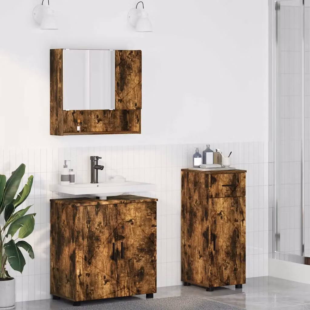 Set di mobili per il bagno vidaXL composto da 3 pezzi in rovere e nero, L/P/H: 61 x 35 x 64 cm
