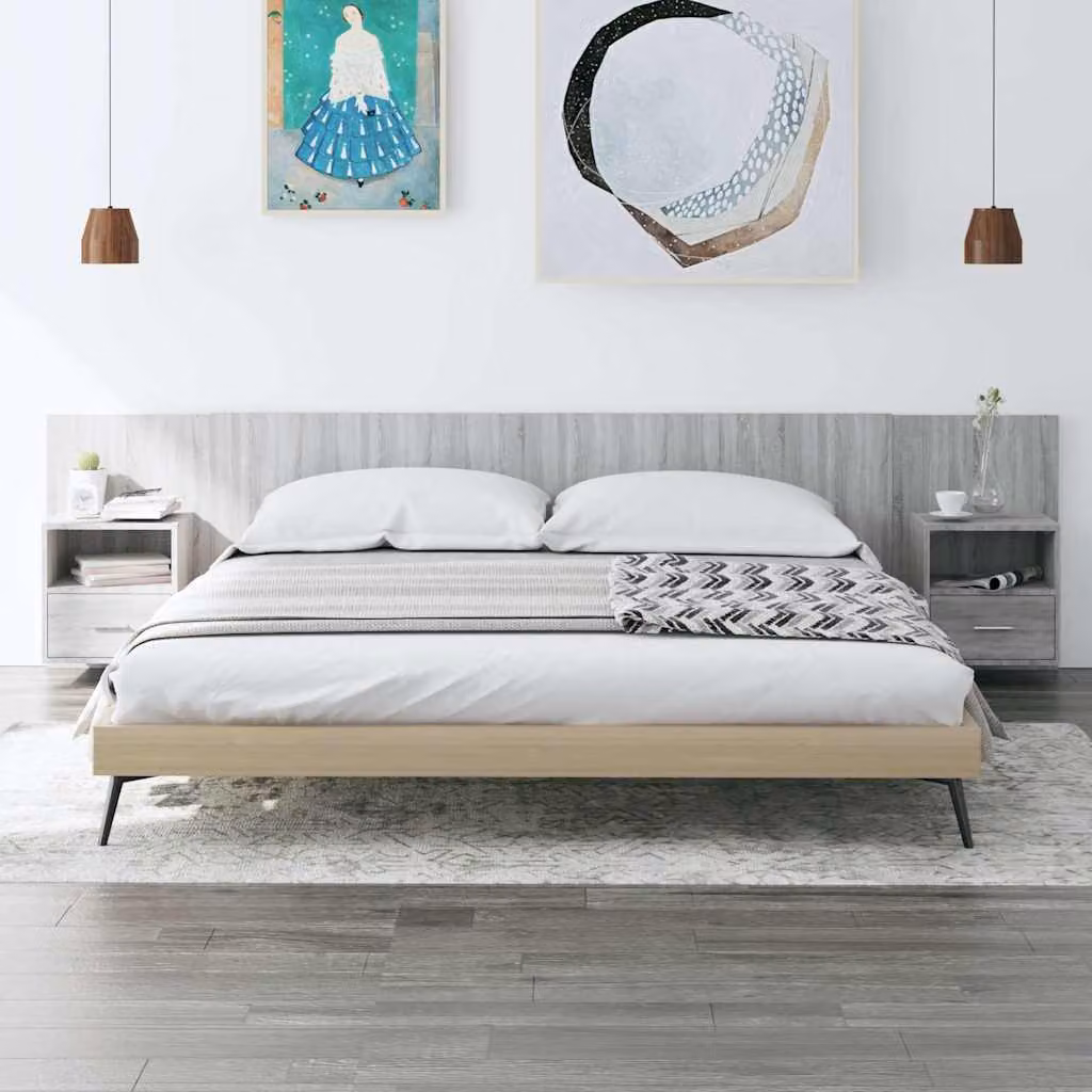 vidaXL Testiera Letto con Comodini Integrati in Legno Multistrato Grigio – 1