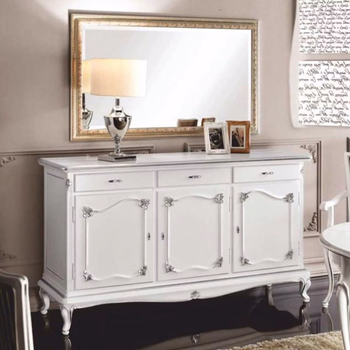 Casa Padrino credenza barocca con specchio bianco / argento / oro - Italy