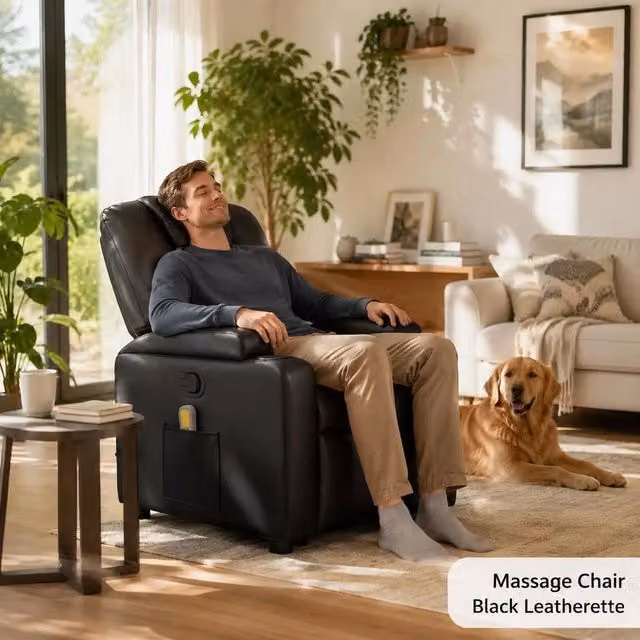 Black Faux Leather Massage Chair