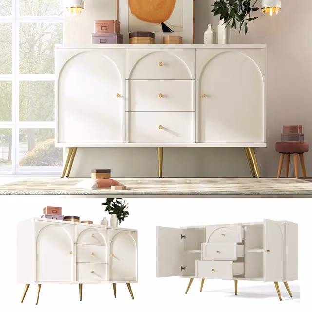 Cassettiera con Ante e Cassetti ¨C Xylo ¨C Bianco Crema, 140x84x40 cm