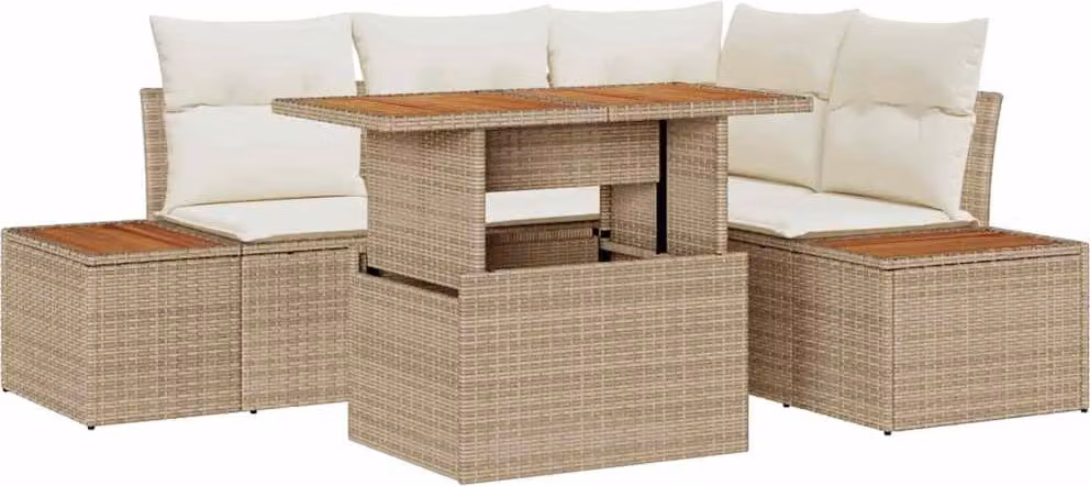 Set Divano da Giardino 5 pcs Beige Poly Rattan