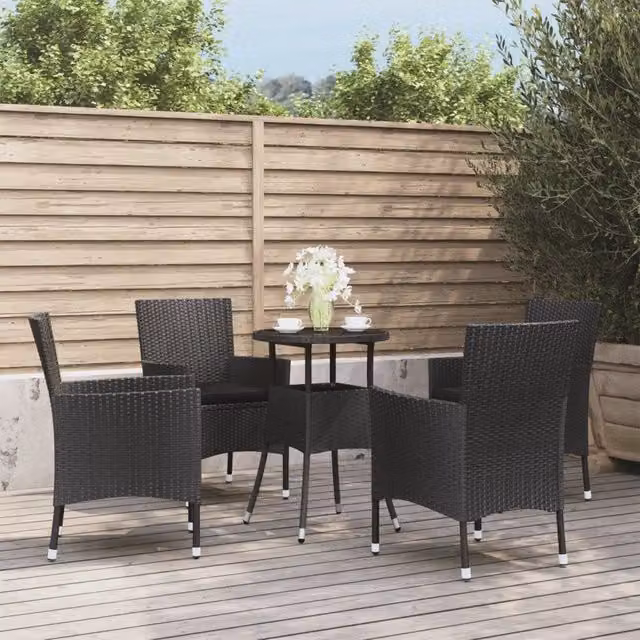 Set Bistrò da Giardino vidaXL 5 pz in Polyrattan Nero con Tavolo Rotondo in Vetro
