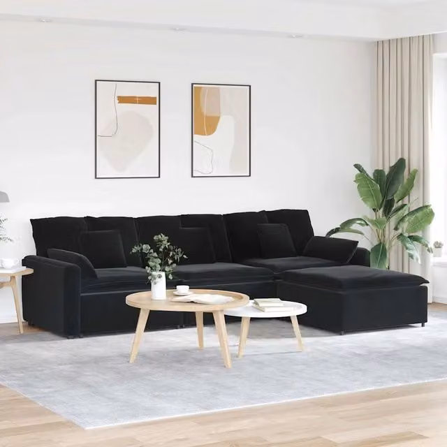 Divano Modulare con Poggiapiedi e Cuscini Nero 3321074