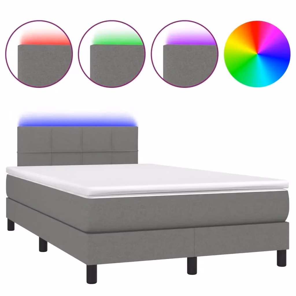 Letto con Materasso a Molle e Illuminazione LED vidaXL in Tessuto Grigio, L/P: 120 x 200 cm – 2