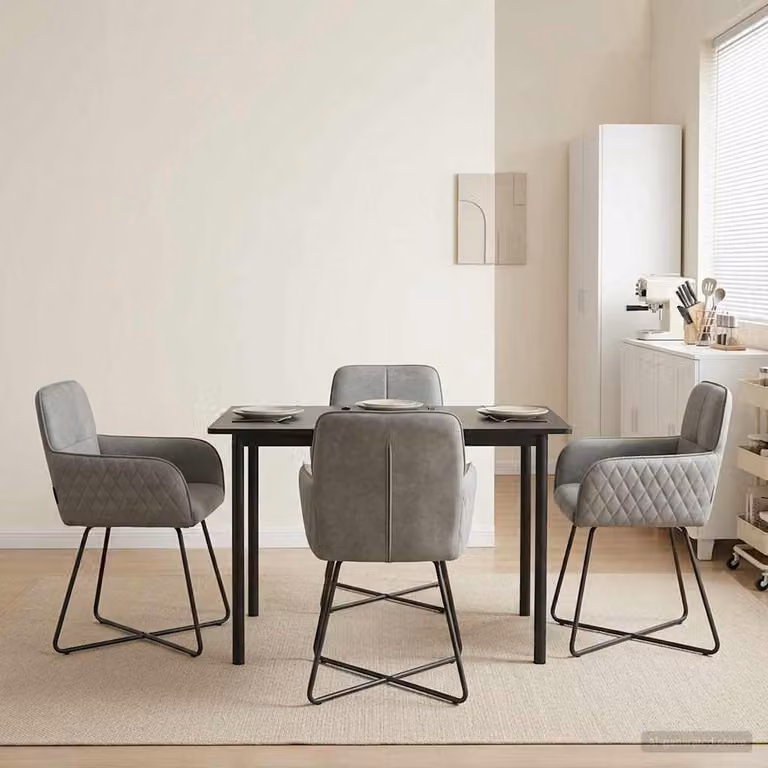 Set di 4 sedie da pranzo vidaXL in velluto grigio con struttura in metallo, L: 59 cm, P: 56,5 cm, H: 86 cm