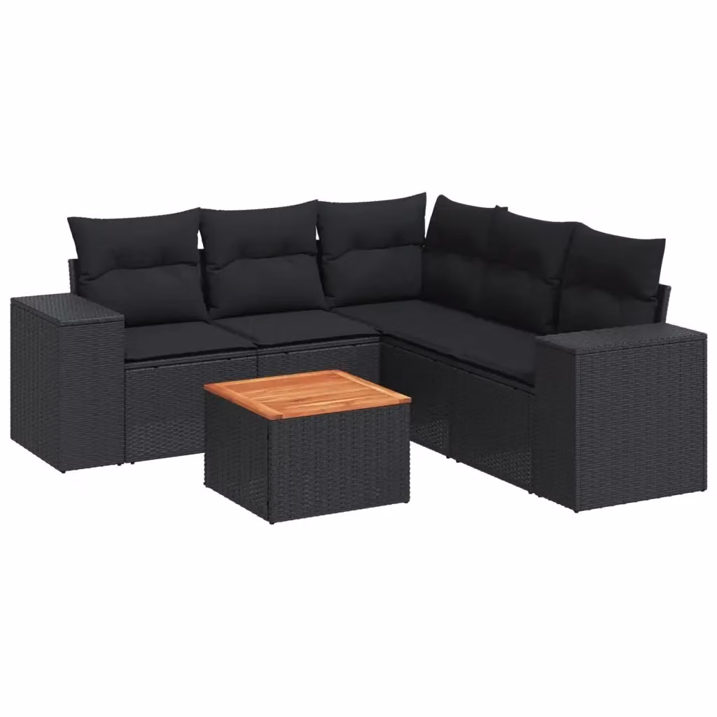 Set Divano da Giardino a L vidaXL 6 pz in Polyrattan Nero con Cuscini e Tavolino – 2