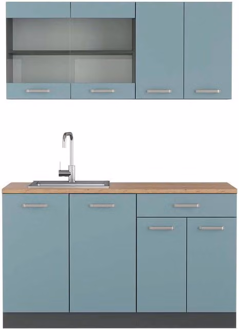 Cucina monoblocco R-Line Grigio-blu/Antracite 140 cm, PL Rovere Vicco