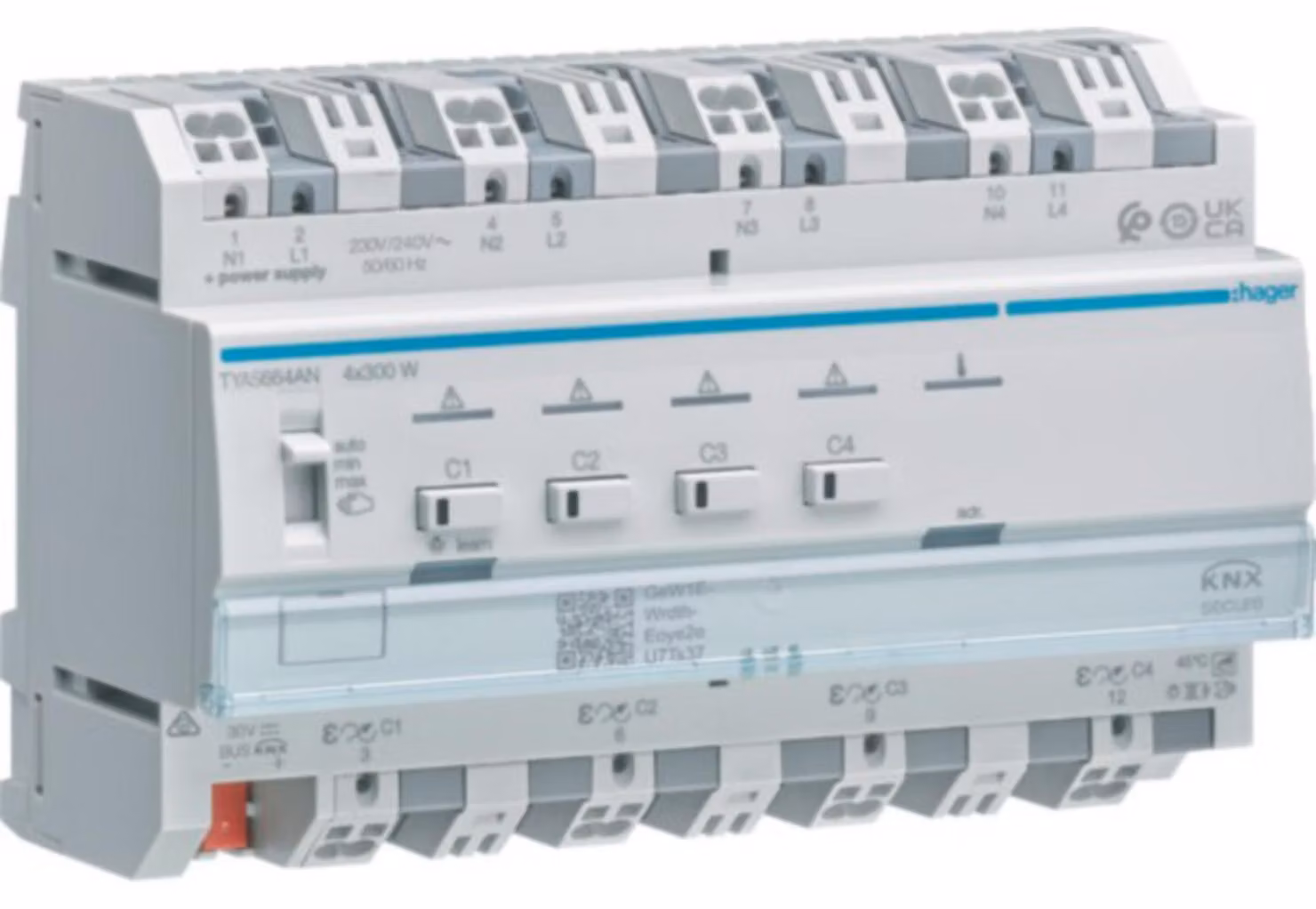 Hager Uni-Dimmaktor 4-fach KNX TYAS664ANSecure 4x300W ESL/LED (TYAS664AN)