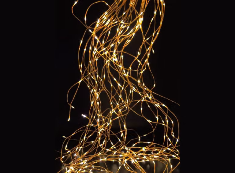 Cascata luminosa a LED, 2 metri, 10 fili, color oro, luce bianco caldo