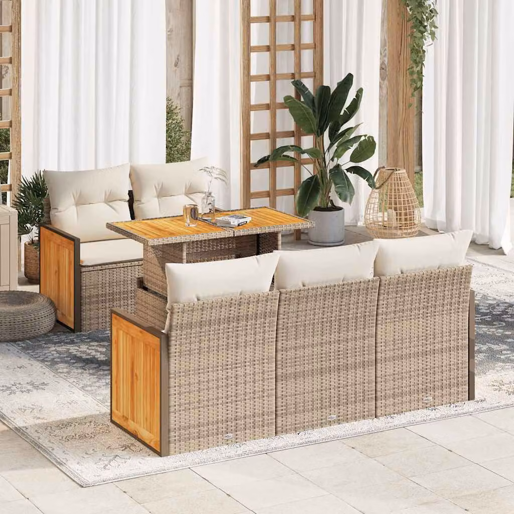 Maison Exclusive - Set Divano da Giardino 6 pz con Cuscini Beige Polyrattan Acacia