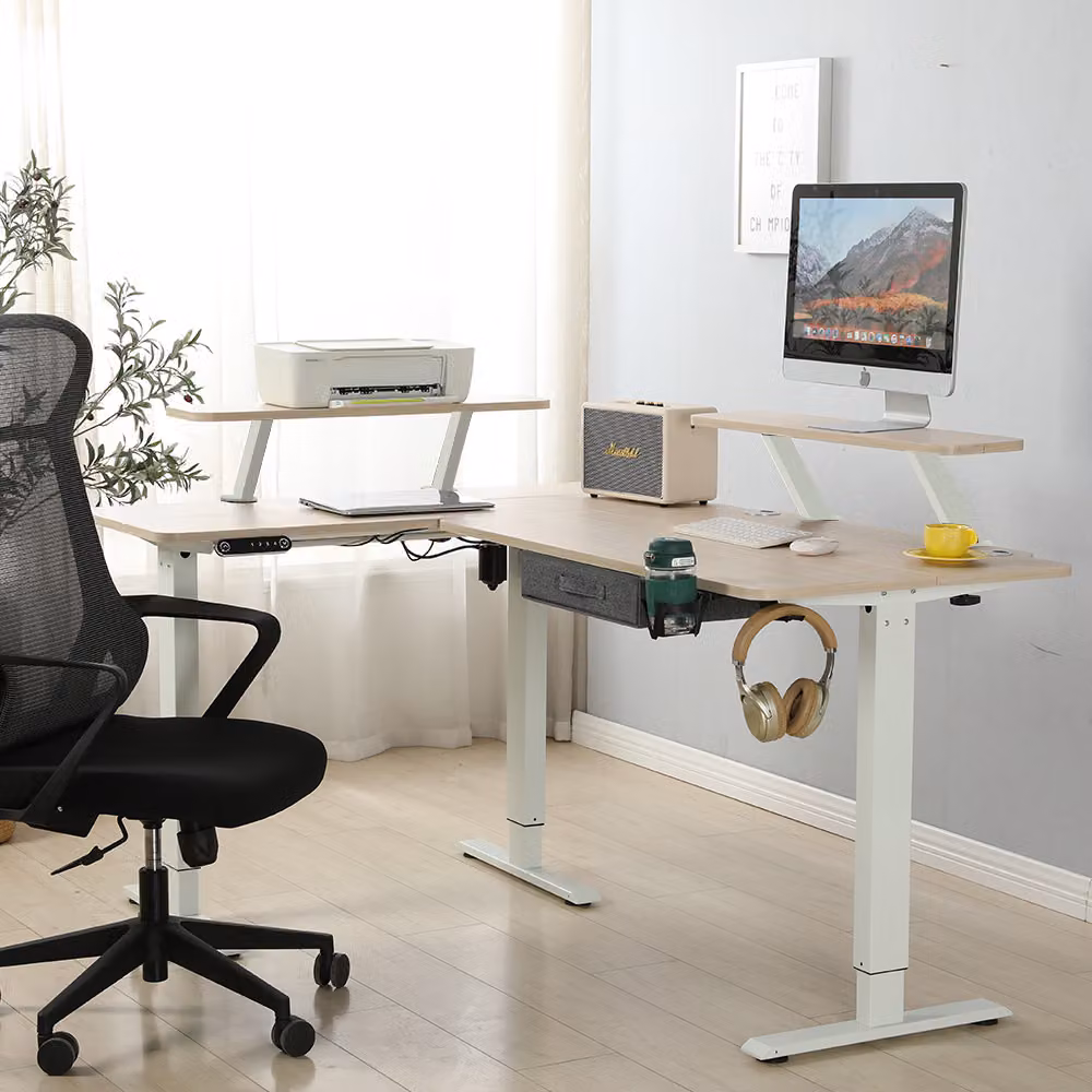 Hilodesk 160 cm scrivania a L, scrivania da tavolo regolabile in altezza scrivania elettrica da disegno per l'ufficio di casa, colore rovere