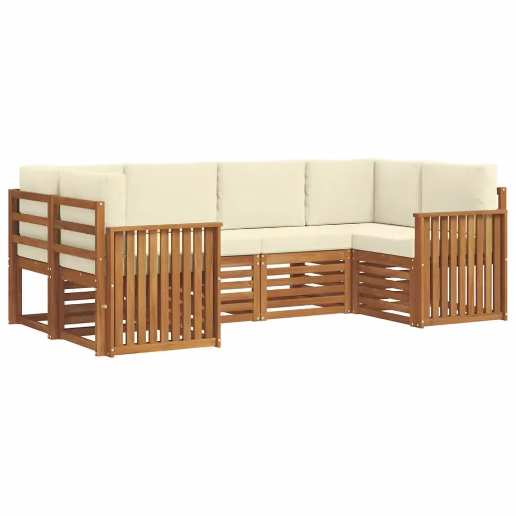 Set di divani da esterno a L vidaXL in legno di acacia con cuscini beige e bianchi – 2