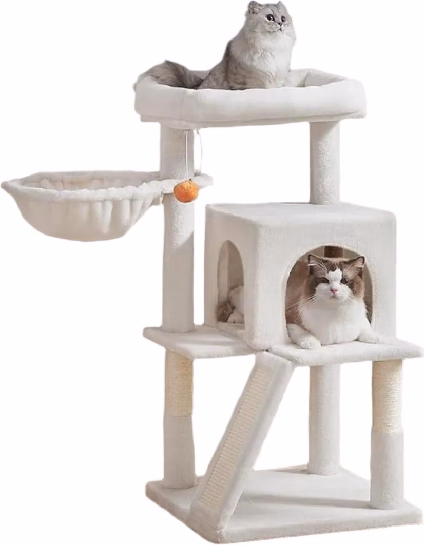 Albero per gatti con ampia piattaforma, rivestito in peluche e sisal, dimensioni 48,1 x 48,1 x 96,1 cm